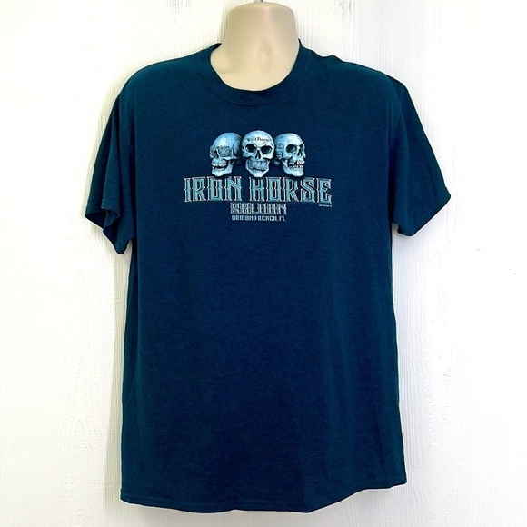 Gildan - 2018 Hear See Speak No Evil Skulls Iron Horse Saloon Ormond Beach Tee L - Picture 1 of 9